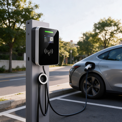 Un buon prezzo. Stazione di ricarica per veicoli elettrici per uso residenziale luce commerciale vetro quadrato tipo US1 caricabatterie a corrente alternata colonna di parete montaggio 9,6kW 40A 85V 265V IP54 5,64 pollici schermo LCD In linea