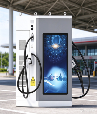 Caricatore EV DC da 80 kW con schermo pubblicitario LCD da 55 pollici, doppio display CCS1 CCS2 CHAdeMO GB/T per parcheggio pubblico